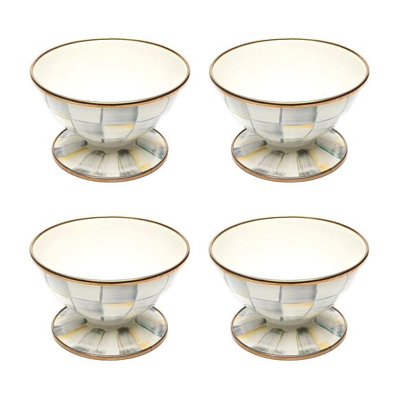 Brand New Mackenzie-Childs Sterling Check Ice Cream Dishes Set of 4 - Picture 1 of 15